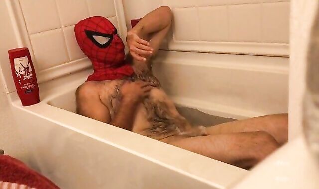 Perspiring Spider-boy Washes N Bath Disregard