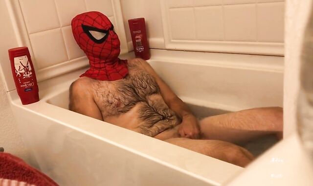 Perspiring Spider-boy Washes N Bath Disregard