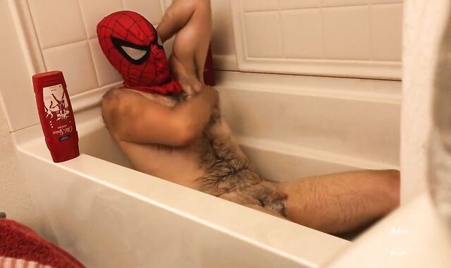 Perspiring Spider-boy Washes N Bath Disregard