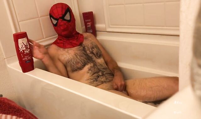 Perspiring Spider-boy Washes N Bath Disregard
