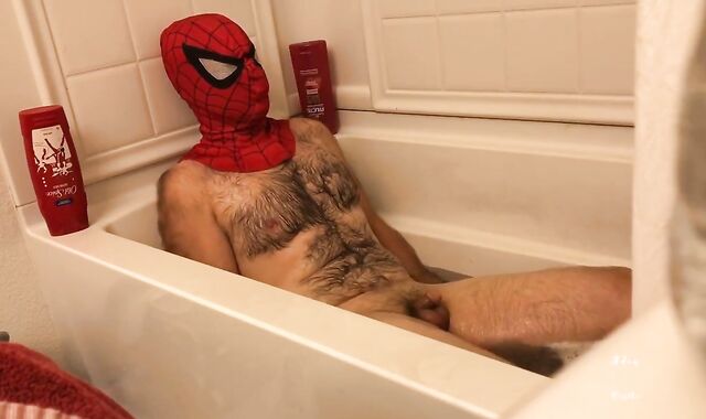 Perspiring Spider-boy Washes N Bath Disregard