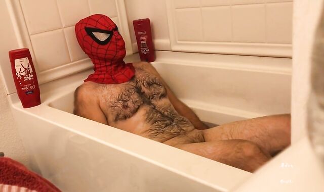Perspiring Spider-boy Washes N Bath Disregard