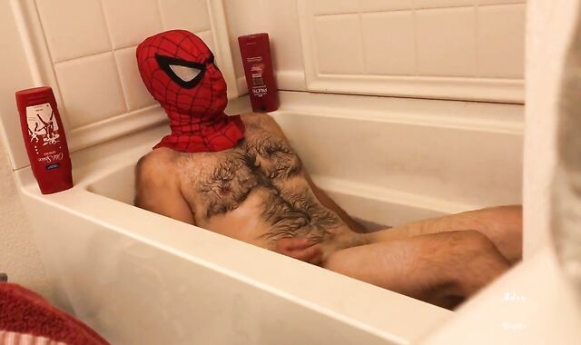 Perspiring Spider-boy Washes N Bath Disregard