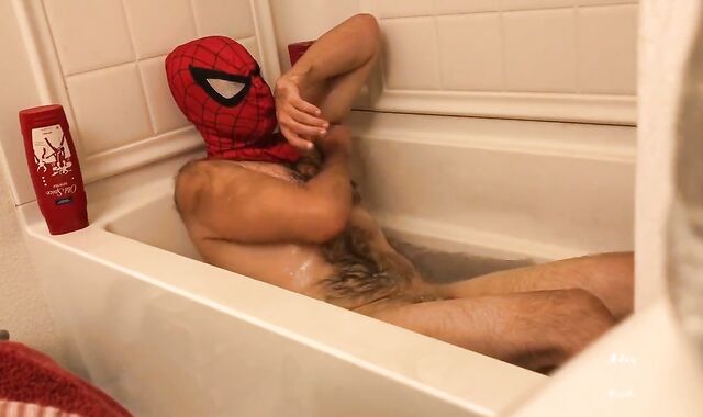 Perspiring Spider-boy Washes N Bath Disregard