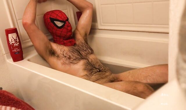 Perspiring Spider-boy Washes N Bath Disregard