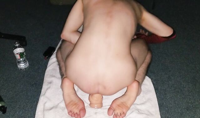 Bony Teenie Poking his Splayed Cornhole with Monstrous Fuck Stick