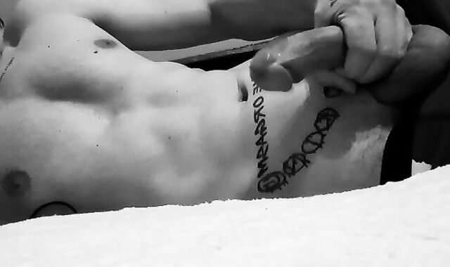 Tugging off and Cum-Shot in Antique Ebony & Milky