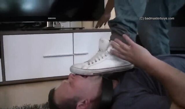 Ebony Sir Abases Fagot with a Pile of Drool and Spanks in the Face