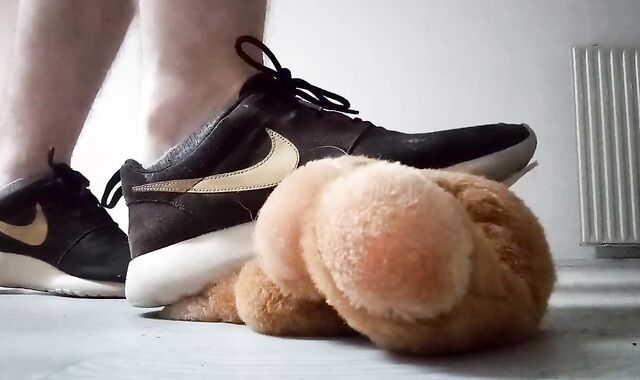 Teenager Nike Roshe Run Shoeplay with Hairy Man Teddy