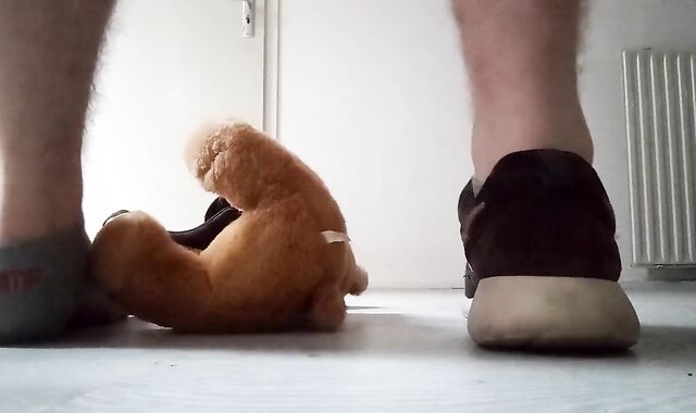 Teenager Nike Roshe Run Shoeplay with Hairy Man Teddy