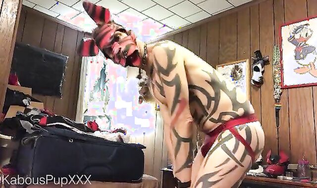 Dressing up the Humanpuppy for Playtime (web cam Flash, Frisky, no Orgy)