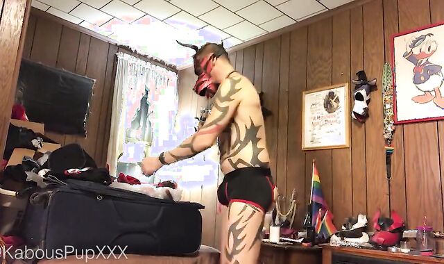 Dressing up the Humanpuppy for Playtime (web cam Flash, Frisky, no Orgy)