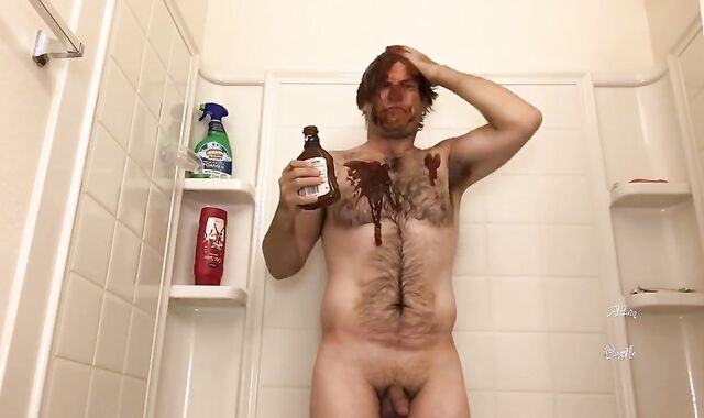 Cowboy Sploshes in Bathtub with BBQ Sauce