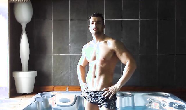 Steamy Fighter Raul Jacuzzi Flexing