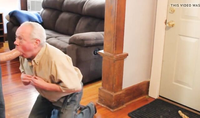 Grandfather Deep-Throats and Takes Giant Faux-Cock up his Backside