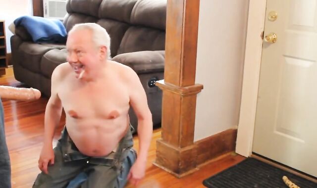 Grandfather Deep-Throats and Takes Giant Faux-Cock up his Backside