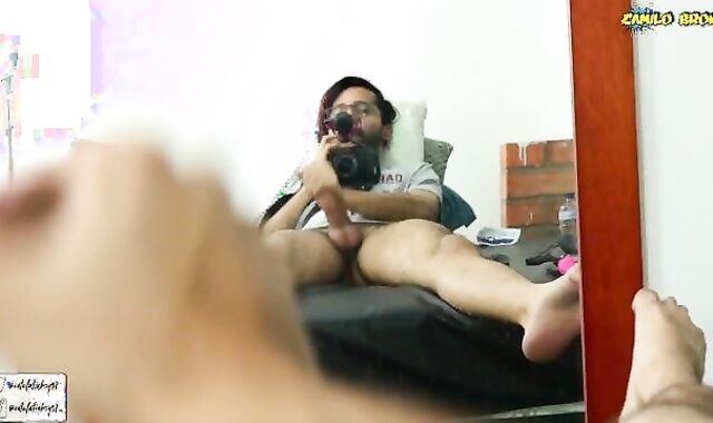 Wanking off and Shooting a Uber-Cute Jizz Geyser in Front of the Mirror.