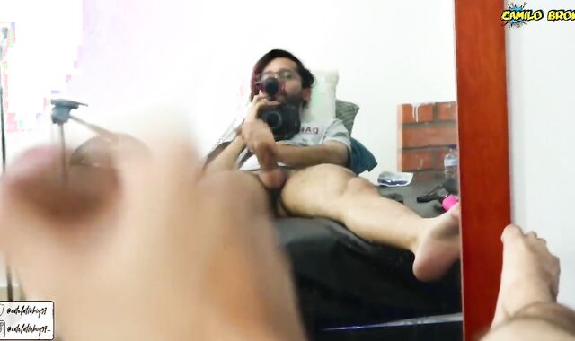 Wanking off and Shooting a Uber-Cute Jizz Geyser in Front of the Mirror.