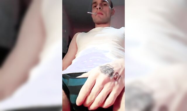 Smoking Ciggies and Toying with Uncircumcised Lollipop and Large Scrotum