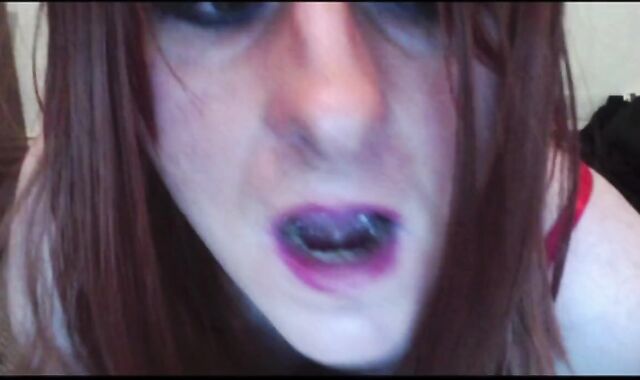 concupiscent Crossdresser In Crimson undergarments poking wazoo With fake penis