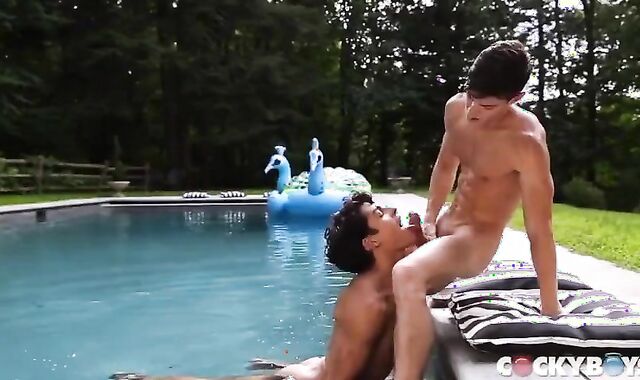 insatiable teenage fellows pulverize On A Pool fucktoy