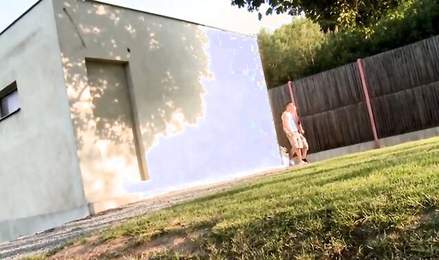 Towheaded lad Barebacks lusty shaft outside