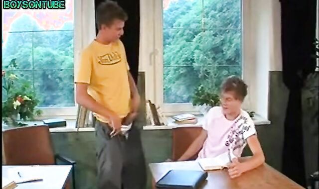 Platinum-Blonde lads sans a condom Hump In A Classroom