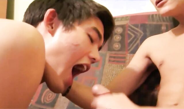 Hispanic lad And oriental lad bj bang-out-job And pleasure gel gulping
