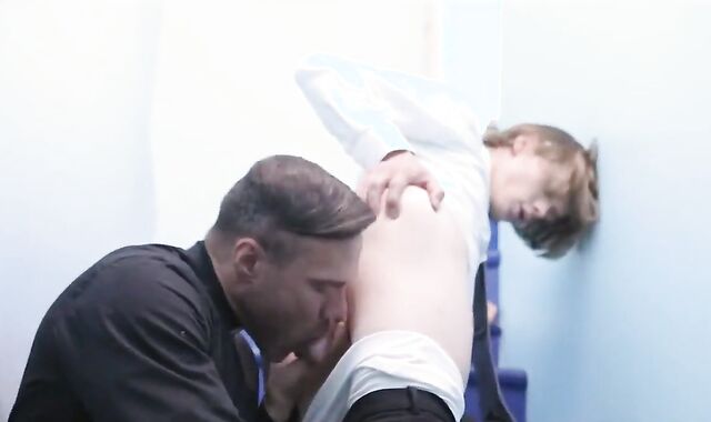 Priest Breeds teenager On The Rectory Stairs