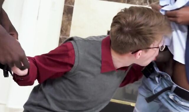 Geek twunk gets penetrated And Slobber-roasted By 2 dark ramrods