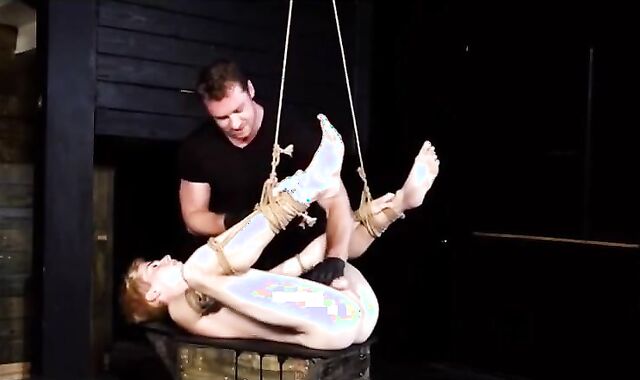 Hitchhiking blondie youngster strapped romped And manhandled By dad nubile