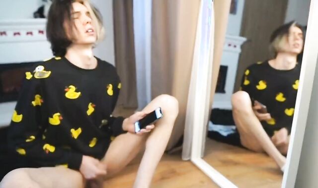nasty Russian Goth youngster Jerks On Against Mirror And Finishes Off
