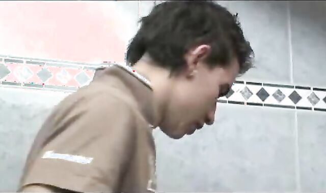 teenager nude Three Way In Public Rest Room