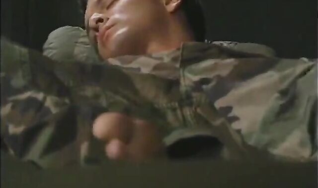 Strung Up Army man Masturbating And Nutting