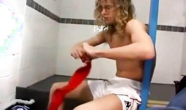 curly Hair Light-Haired fuck-stick Barebacks His Friend In The Locker Apartment