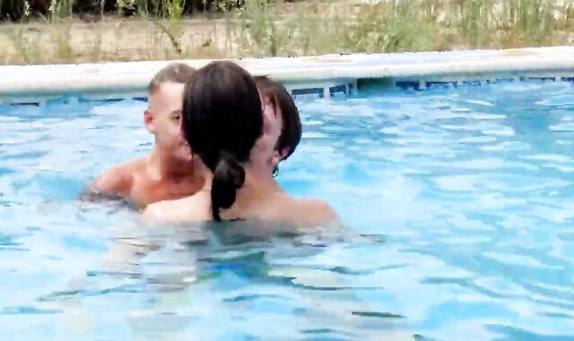 Trio teenies Barebacking By The Pool