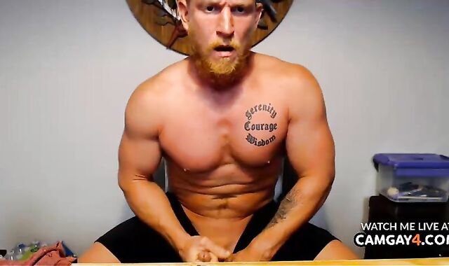 Light-Haired beefy guy Strokes In Live