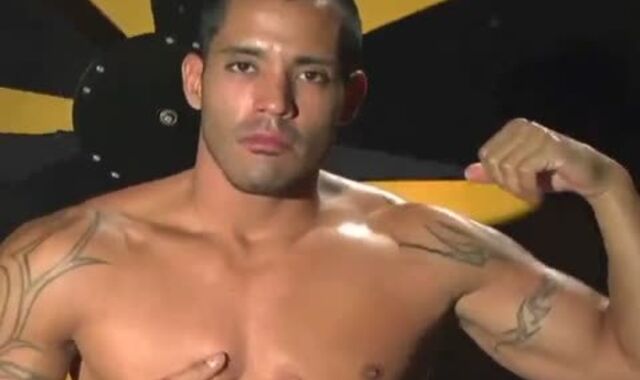 fleshy Brazilian chap In Leather Toying With A fuck stick