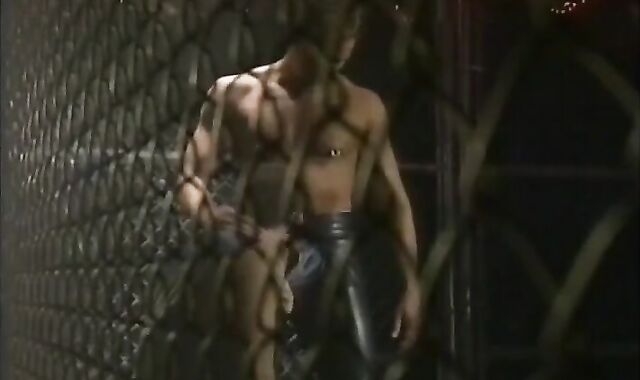 fleshy Brazilian chap In Leather Toying With A fuck stick