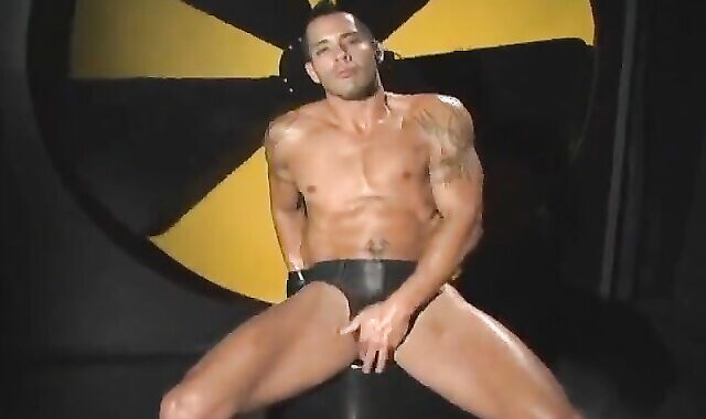 fleshy Brazilian chap In Leather Toying With A fuck stick