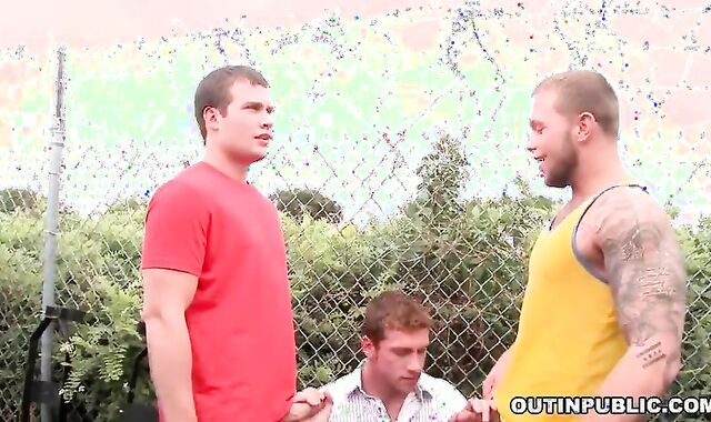 2 Gay-For-Pay Boyz nail Fag fellow In Public