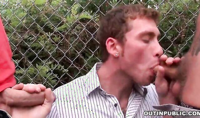 2 Gay-For-Pay Boyz nail Fag fellow In Public