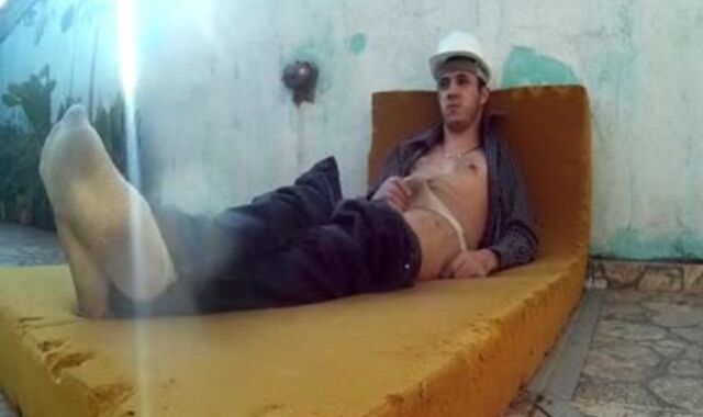 Latin twink wank off On Terrace After