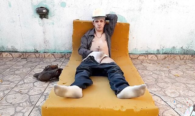 Latin twink wank off On Terrace After