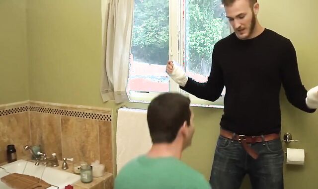 Injured Gay-For-Pay homie Needs help Showering And Getting Off