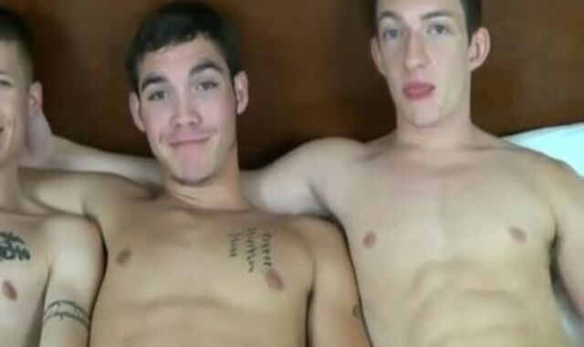 Trio twunks With Internal Cumshot Tonguing