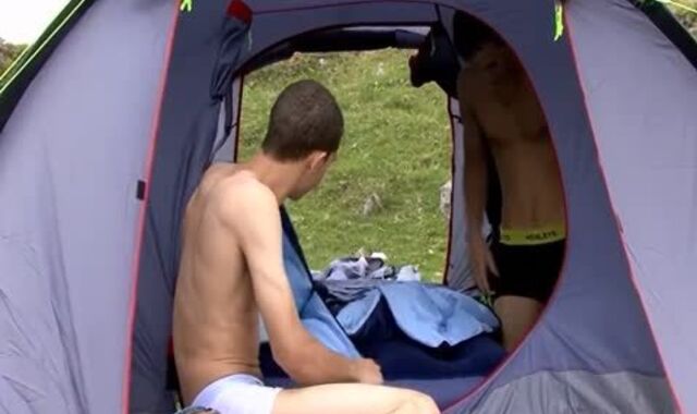 two English masculines Draining And deepthroating In Camp Tent 1