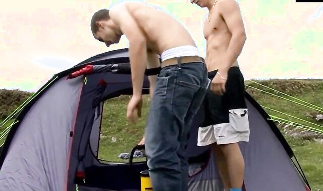 two English masculines Draining And deepthroating In Camp Tent 1