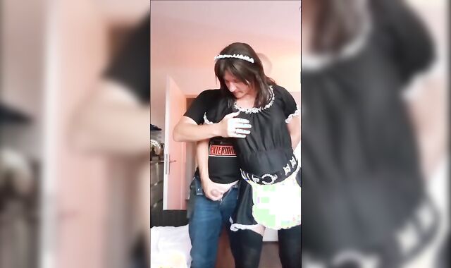 Maid Sissy Cleans building Deepthroats ramrod gets pulverized