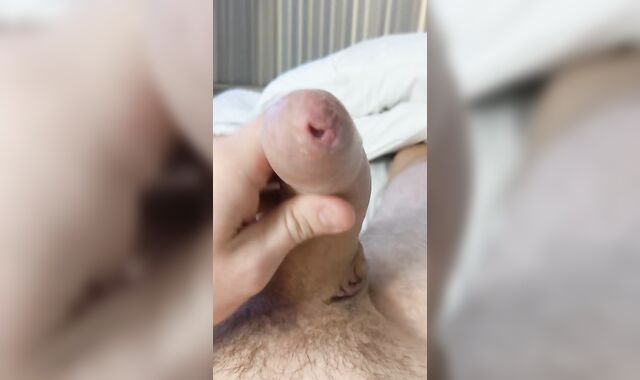 cock-squeezing foreskin jism running in rivulets getting off